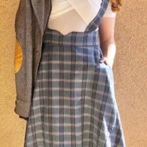 ModCloth Lined Plaid Suspender A-Line Skirt Size 6